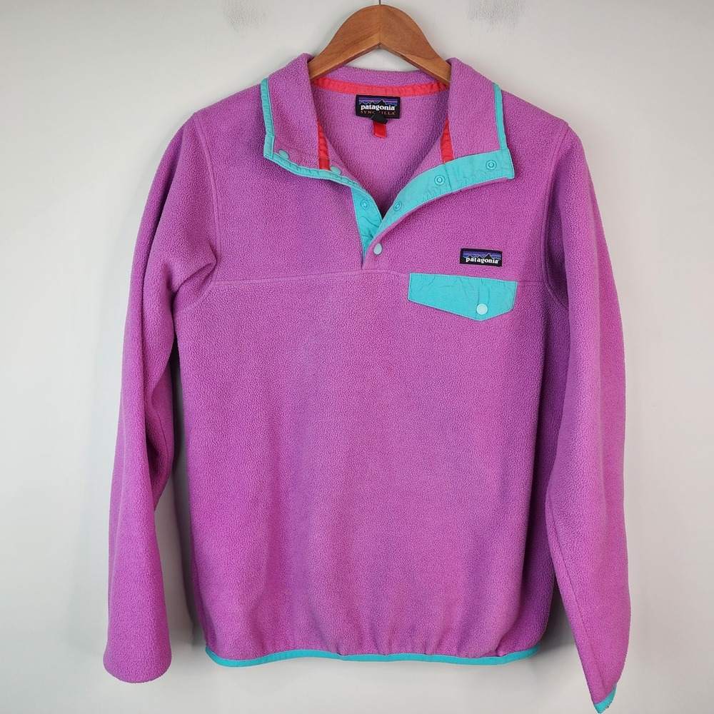 Patagonia Synchilla Snap-T Fleece Pullover Women's Small Purple Teal Snap Pocket